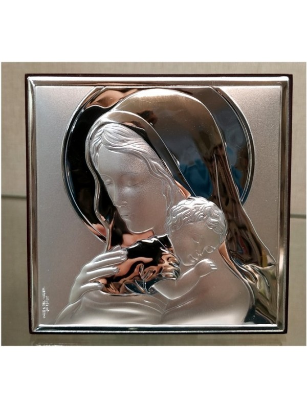 Cuadrito plata bilaminada Virgen con Niño 8 x 8