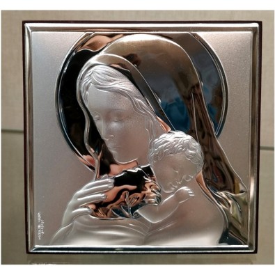 Cuadrito plata bilaminada Virgen con Niño 8 x 8