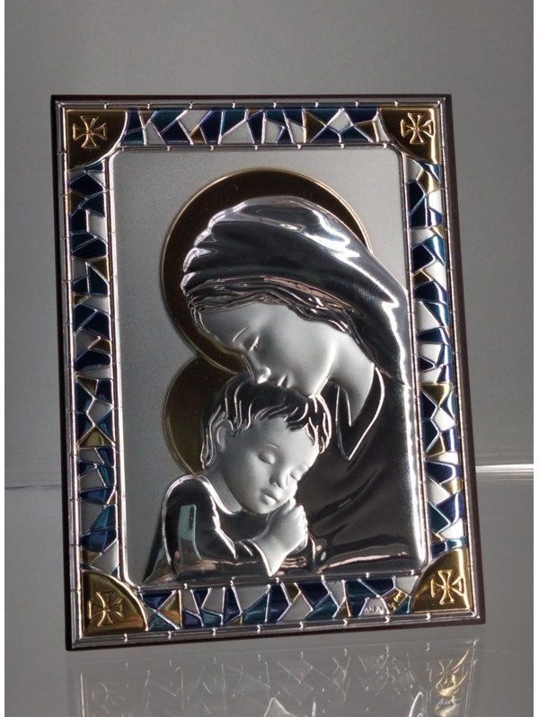 Cuadro Plata detalles azul Virgen con Niño