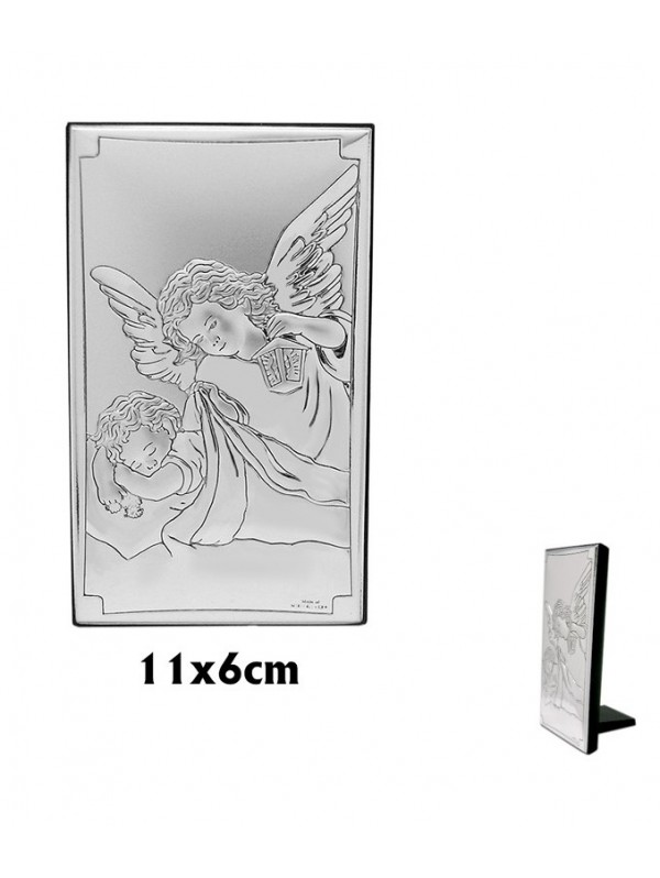 Icono Plata 11x6. 5 Vertical Angel De La Guarda Con Farol Y Jesus