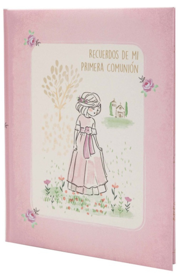 Libro recuerdos primera comunión acuarela rosa