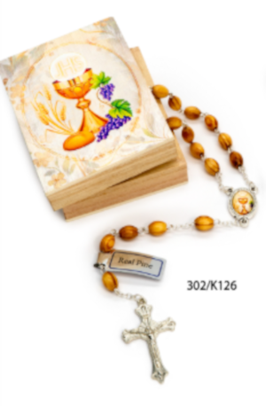 Rosariera de madera y rosario de madera comunión