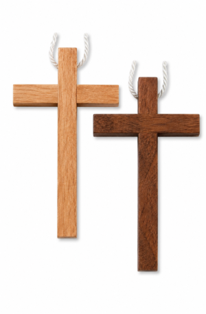 Cruz I Comunión de madera con cordón blanco