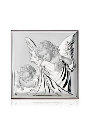 Icono Cuadrado Angel de la guarda lámpara plata 18x18 cm.