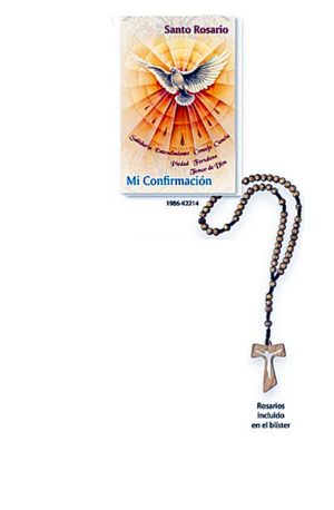 Blíster con librito Santo Rosario con rosario madera Tau