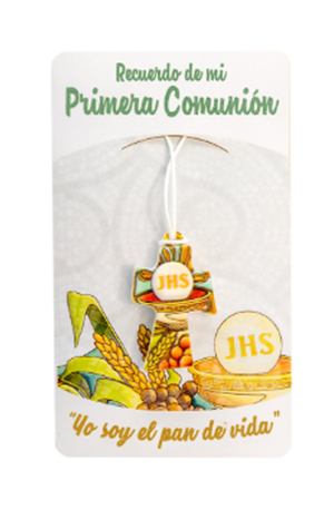 Blister con cruz sacramentos colores pastel 4 cm.