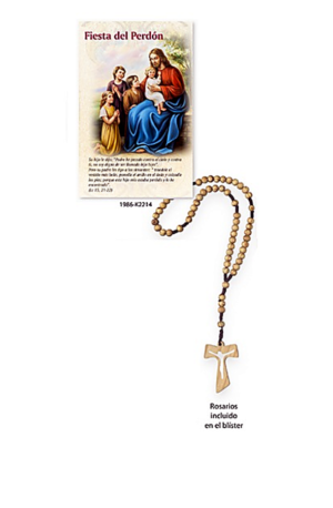 Blíster con librito Santo Rosario con rosario madera Tau