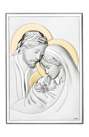 Icono Sagrada Familia Bilaminado plata Bicolor 9x13