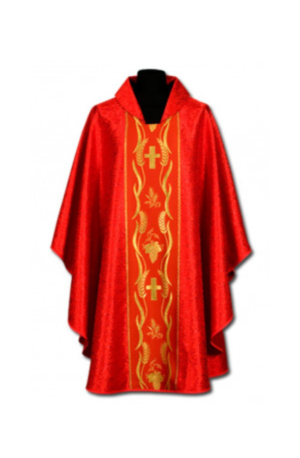 Casulla Estampada Adamascada Galón Cruces Espigas Rojo 19985