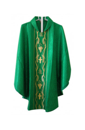 Casulla Estampada Adamascada Galón Cruces Espigas Verde 19985