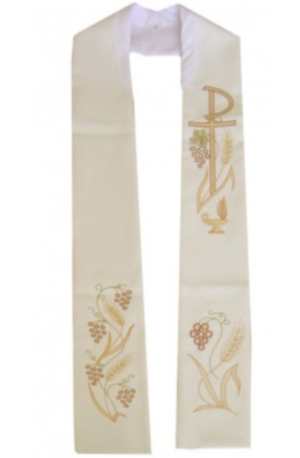 Estola blanca pax uvas y espigas con flecos dorados 54541