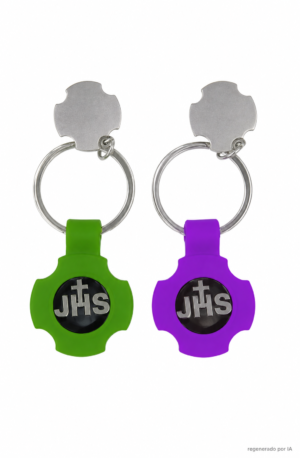 Llavero acero y caucho con símbolo JHS