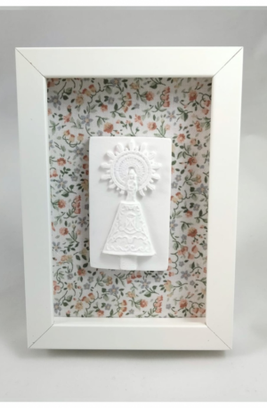 Cuadro Virgen Pilar marmolina 15 x 10 cm fondo flores