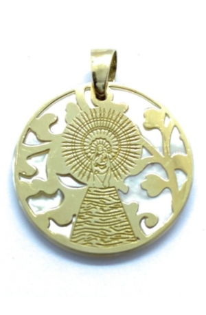 Medalla Virgen Pilar. De Plata, baño oro, base nacar