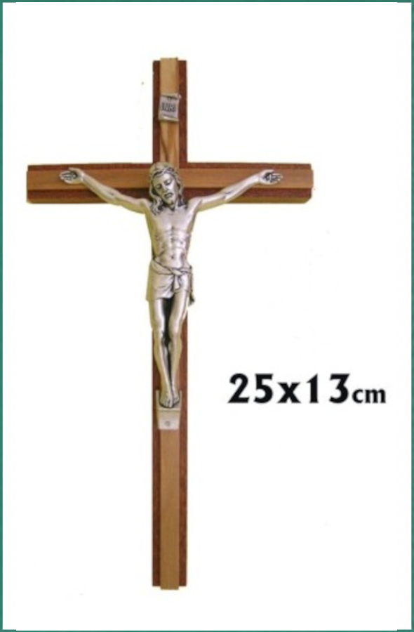 Cruz Madera con Cristo metal 25x13